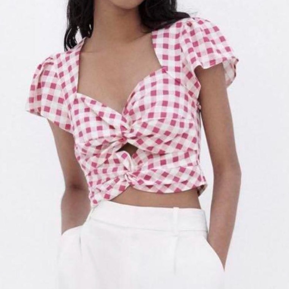 ZARA Pink & White - Gingham Crop Top